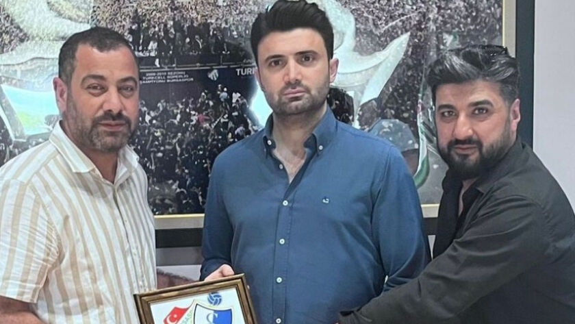 Sinandede Gücü Başkanı Sedat Aslan ve Başkan Vekili Serkan Efe Bursaspor Başkanı Enes Çelik